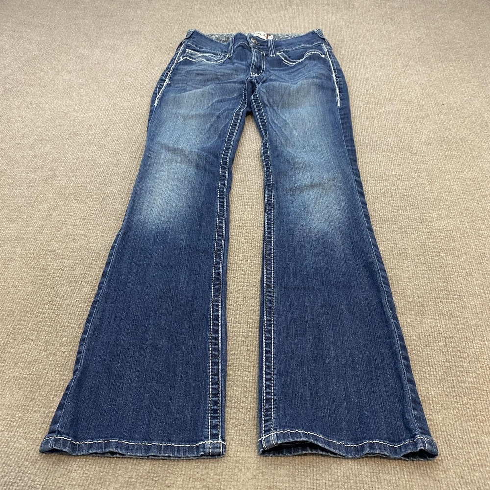 Ariat REAL Bootcut Jeans Womens 27 R Blue Med Wash Low Rise Embroidered Stretch